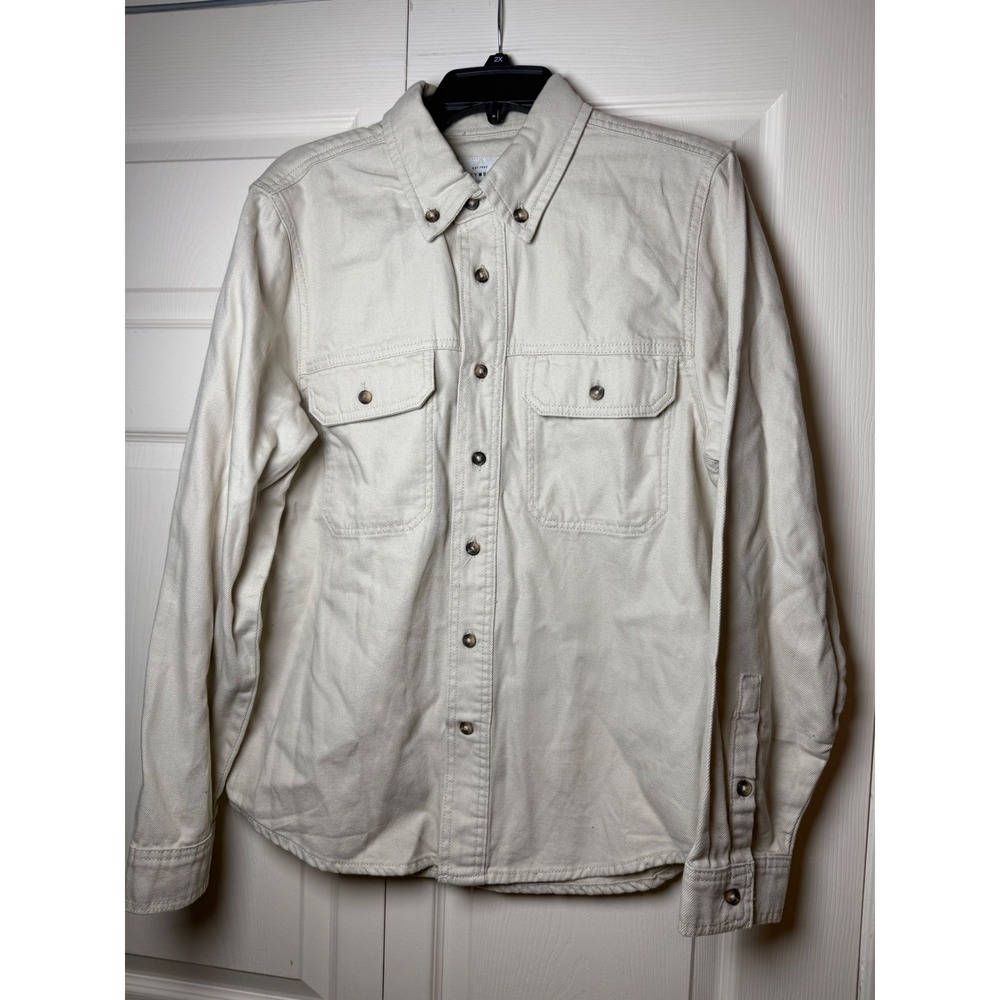 Lucky Brand Mens Cotton Twill Button Down Shirt Cream Off White Small Workwear
